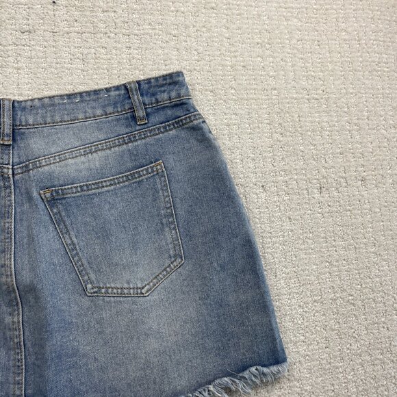 Kendall & Kylie Distressed Cut-Off Denim Mini Skirt Blue Raw Hem Casual Women’s - Picture 13 of 14